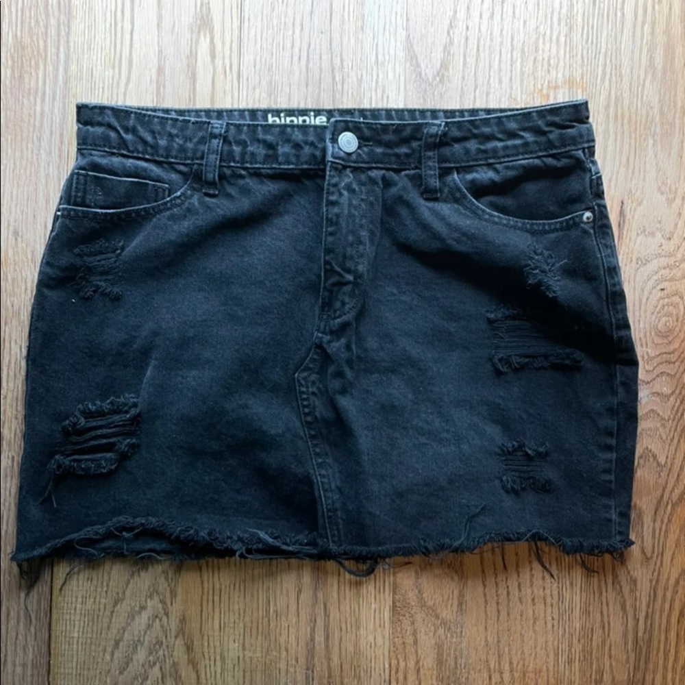 Black distressed Hippie Laundry denim mini skirt